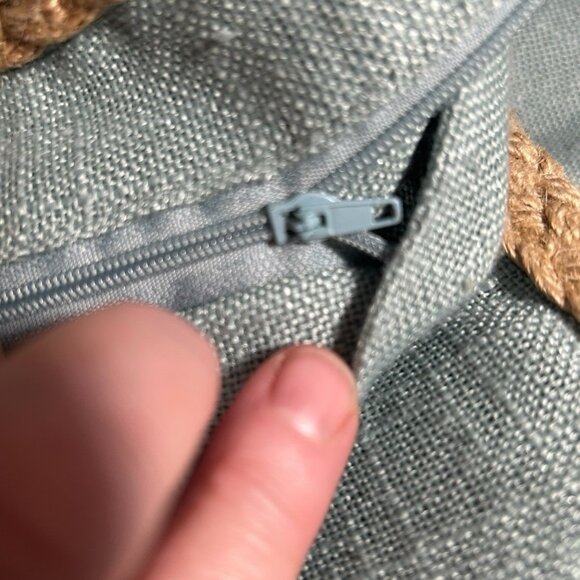 Stratford Home Throw Pillow Covers Braided Jute Trim Sea Foam Green Gray Coastal - Picture 5 of 7